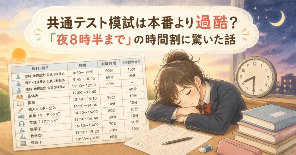 共通テスト模試は本番より過酷？ 「夜8時半まで」の時間割に驚いた話
